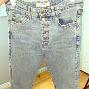 “Top Shop” full length light blue denim.